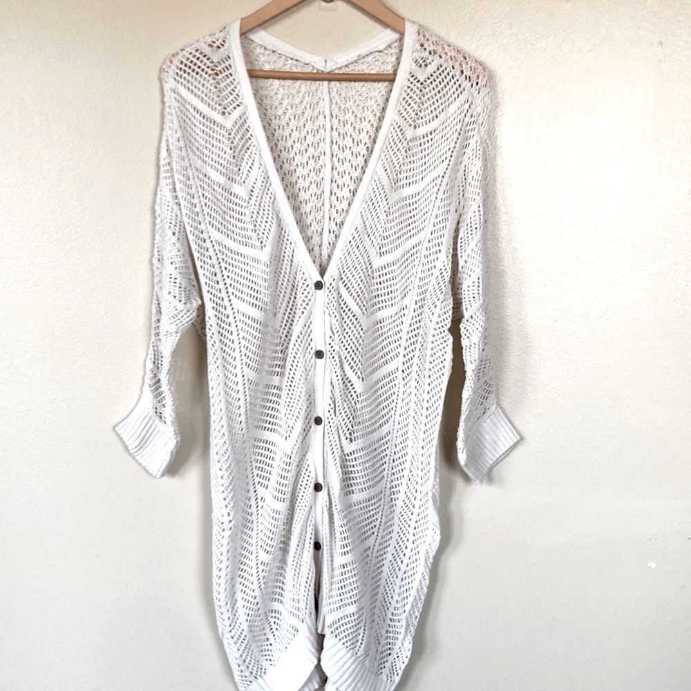 Super Cute Crocheted Cotton Oversized Ivory White Sweater Size L